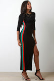 Designer Striped High Slit Maxi Dress