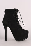Suede Sweater Cuff Platform Combat Lace-Up Heeled Booties