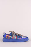 Bamboo Floral Brocade Low Top Glitter Lace Up Sneaker