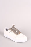 Bamboo Leather Low Top Glitter Lace Up Sneaker
