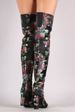 Bamboo Floral Buttons Accent Chunky Heeled Over-The-Knee Boots