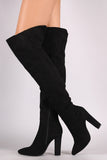Bamboo Suede Pointy Toe Chunky Heeled Over-The-Knee Boots