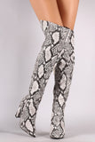 Bamboo Python Pointy Toe Chunky Heeled Over-The-Knee Boots