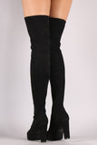 Bamboo Suede Almond Toe Chunky Heeled Over-The-Knee Boots