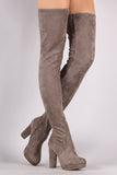 Bamboo Suede Almond Toe Chunky Heeled Over-The-Knee Boots