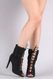 Qupid Quilted Nylon Lace-Up Stiletto Booties