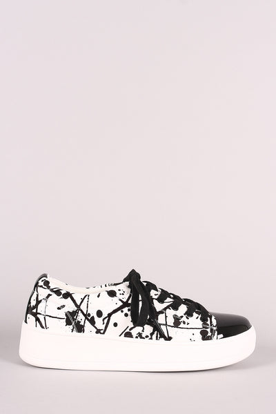 Splatter Paint Round Toe Lace-Up Platform Sneaker