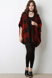 Gingham Sweater Knit Open Front Poncho