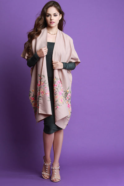Soft Knit Floral Embroidery Open Kimono Cardigan