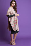 Soft Knit Floral Embroidery Open Kimono Cardigan
