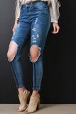 Zipper Trim Distressed Cutout Knee Skinny Ankle Jeans
