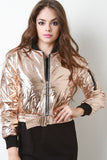 Front And Back Zip-Up Puffy Foil Bomber Jacket