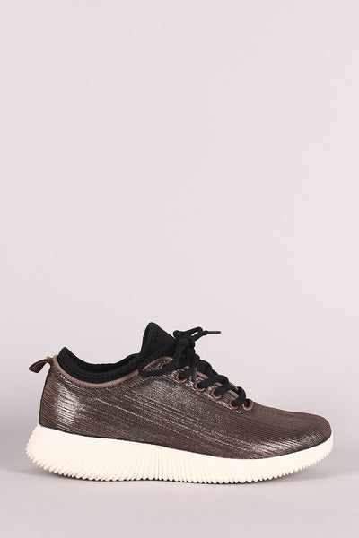 Qupid Metallic Textured Lace Up Rigged Sneaker