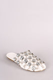 Oversized Jeweled Accent Caged Slide-On Mules