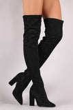 Qupid Foil Metallic Pointy Toe Chunky Heeled Over-The-Knee Boots