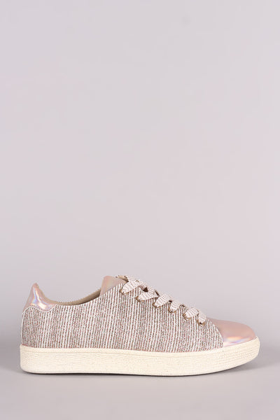 Qupid Glitter Metallic Pinstripe Lace-Up Sneaker