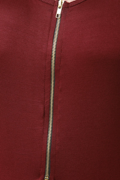 Zipper Front Quarter Sleeves Maxi Top