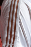 Elastic Semi-Sheer Striped Satin Short Sleeve Top
