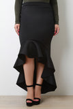 Scuba Knit High Low Ruffled Maxi Skirt