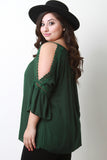 Round Lace Cold Shoulder Bell Sleeve Top