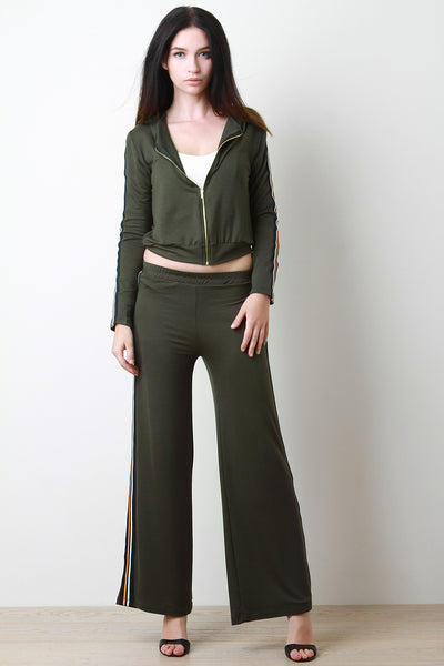 Striped Side Hoodie and Relaxed Fit Pants Set