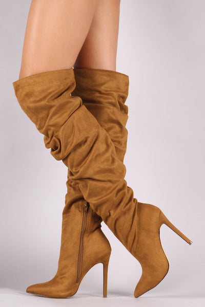 Suede Pointy Toe Slouchy Stiletto Over-The-Knee Boot