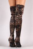 Anne Michelle Leopard Pointy Toe Stiletto Over-The-Knee Boots