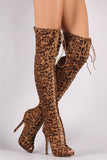 Liliana Leopard Lace Up Stiletto Heeled Over-The-Knee Boots