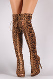 Liliana Leopard Lace Up Stiletto Heeled Over-The-Knee Boots