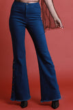 Denim High Waisted Side Snap Buttons Flared Pants