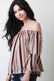 Multi-Color Striped Bell Sleeve Bardot Top