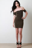 Striped Glitter Bardot Bodycon Dress