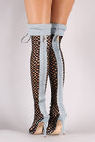 Denim Fishnet Lace Up Stiletto Heeled Over-The-Knee Boots