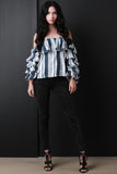 Stripe Ruched Statement Sleeve Blouse Top