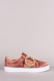 Qupid Jewels Embellished Buckle Strap Satin Low Top Sneaker