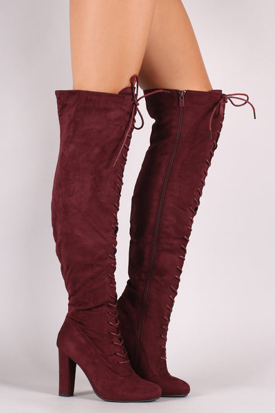 Suede Lace-Up Chunky Heeled Over-The-Knee Boots
