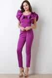 Ruffled Round Neck Fitted Jumpsuit