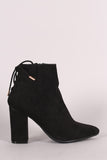 Bamboo Suede Back Lace Up Chunky Heeled Ankle Boots