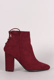 Bamboo Suede Back Lace Up Chunky Heeled Ankle Boots