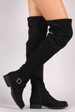 Bamboo Suede Ribbed Knit Buckled Over-The-Knee Riding Boots