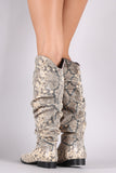 Slouchy Snake Print Pointy Toe Western Knee High Boots