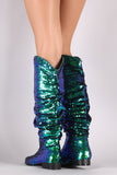 Slouchy Holographic Sequin Pointy Toe Western Knee High Boots