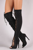 Elastane Lace Up Stiletto Over-The-Knee Boots