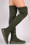 Elastane Lace Up Over-The-Knee Sneaker Boots