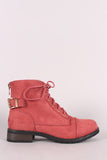 Bamboo Suede Buckled Lace-Up Combat Ankle Boots