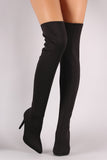 Anne Michelle Elastane Pointy Toe Stiletto Over-The-Knee Boots