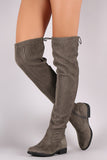 Bamboo Stitchwork Suede Back Lace-Up Riding OTK Boots
