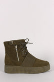 Bamboo Suede Zipper High Top Lace Up Creeper Sneaker Boots