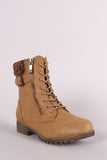 Bamboo Knit Cuff Buckle And Zipper Accent Combat Lace Up Boots