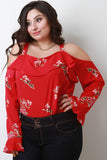 Trumpet Sleeves Ruffle Cold Shoulder Top